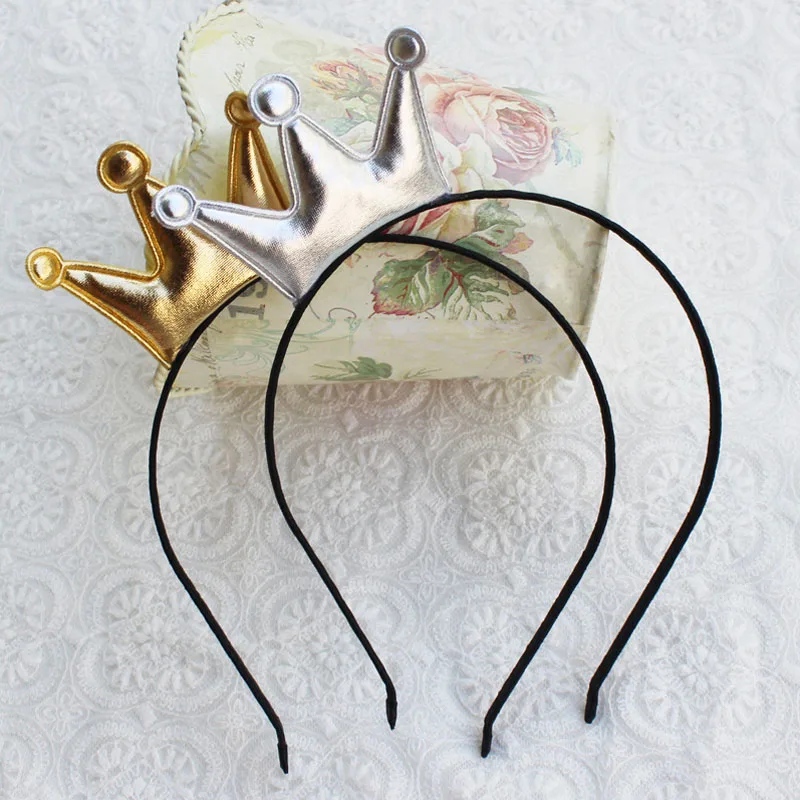 

Little Gold and Silver Crown Princess Headband Sweet Girls Cute Headwear PU Surface Crown Tiara Hairbands Gift Hairband