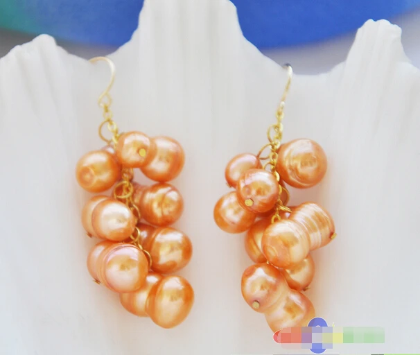 

A p3221 16MM Orange Peanut FRESHWATER PEARL Grapes DANGLE EARRING