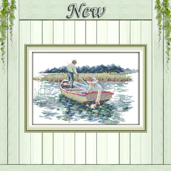

Pick the lotus pond flower 14CT 11CT Cross Stitch Needlework kits Embroidery Counted print on canvas DMC Sets diy decor painting