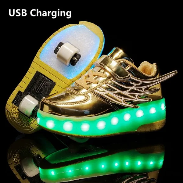 Heelies USB зарядка светодиодный Красочные Дети Мода кроссовки с два колеса роликовые коньки обувь для мальчиков и девочек - Цвет: CD03 Gold