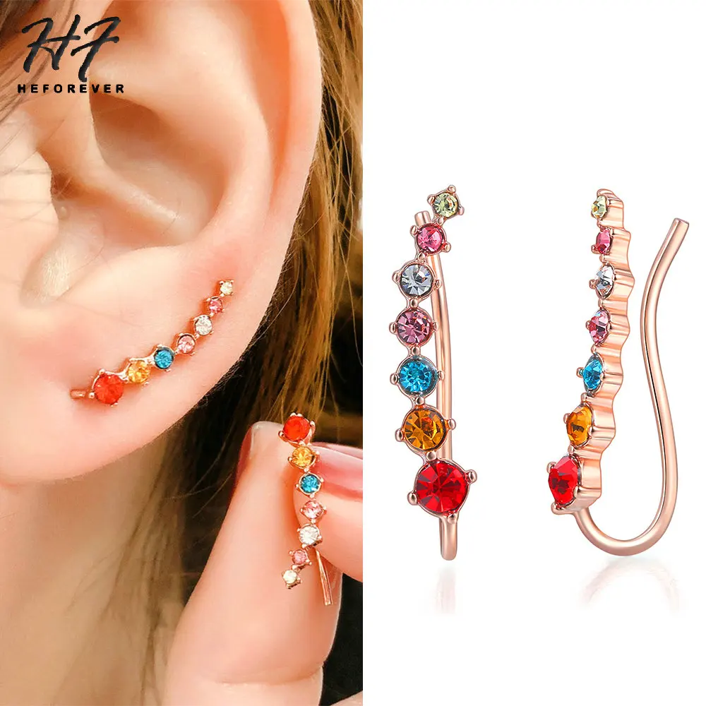 

Colorful Ear Cuff Earrings for Women Four-Prong Setting 7pcs CZ Crystals Rose Gold Color fashion Jewelry Xmas E527 E534 E548