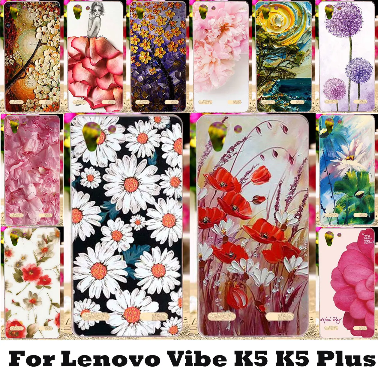 

TAOYUNXI Flowers Painted Case For Lenovo Vibe K5 K5 Plus Lemon 3 K32C36 A6020 A6020a46 A6020a40 Covers Silicone Plastic Back Bag