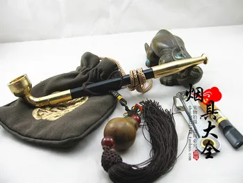 

Smoking set britfilms traditional short design smoking pipe tobacco pouch brass cigarette holder black series