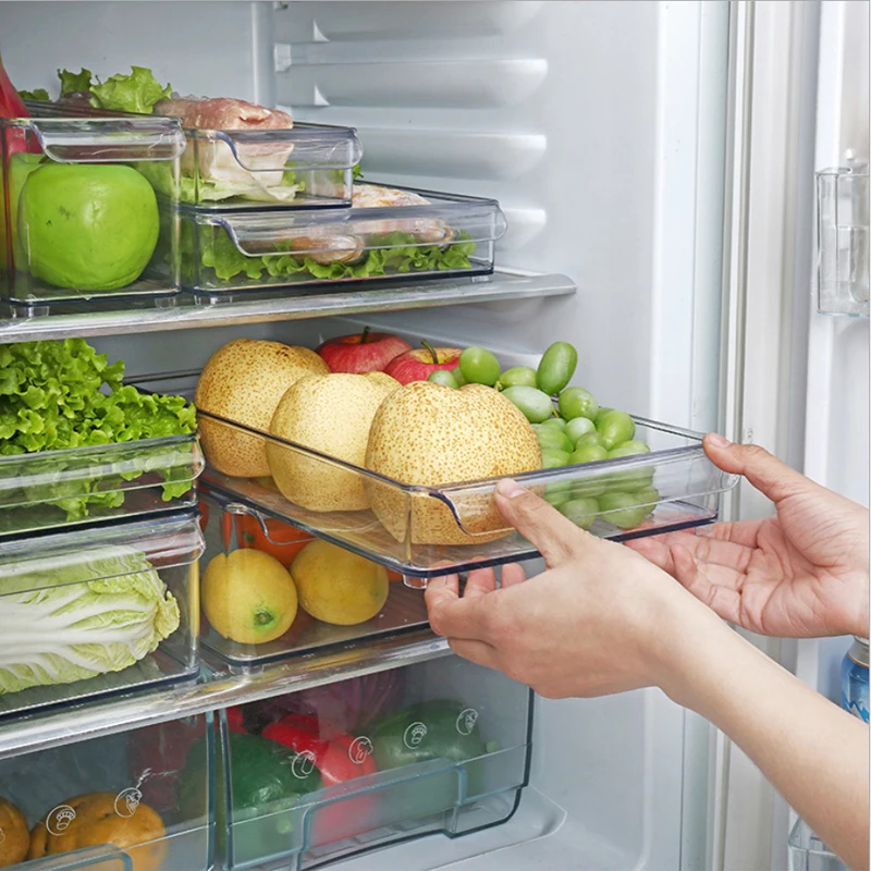 

Refrigerator drawer type large food sorting box transparent rectangular box with handle storage box manufacturers direct sales