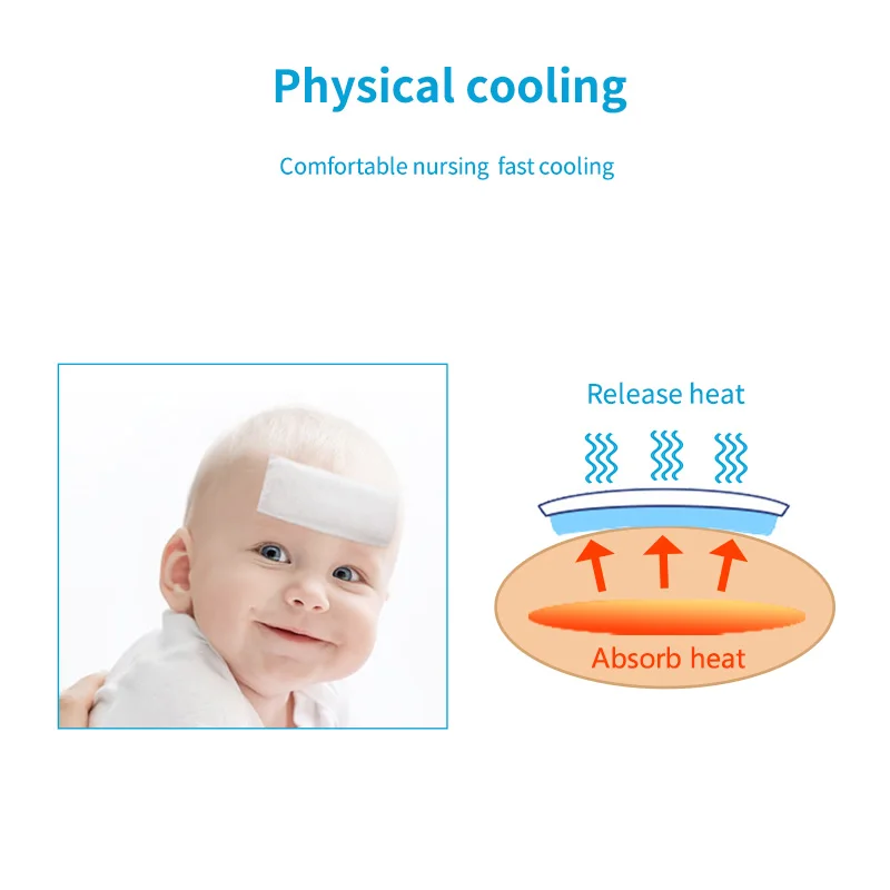12pcs Fever Cooling Gel Patch Migraine Headache Pain Relief Fever Muscle Ache Summer Heatsroke Baby Kids Adult Home Health Care