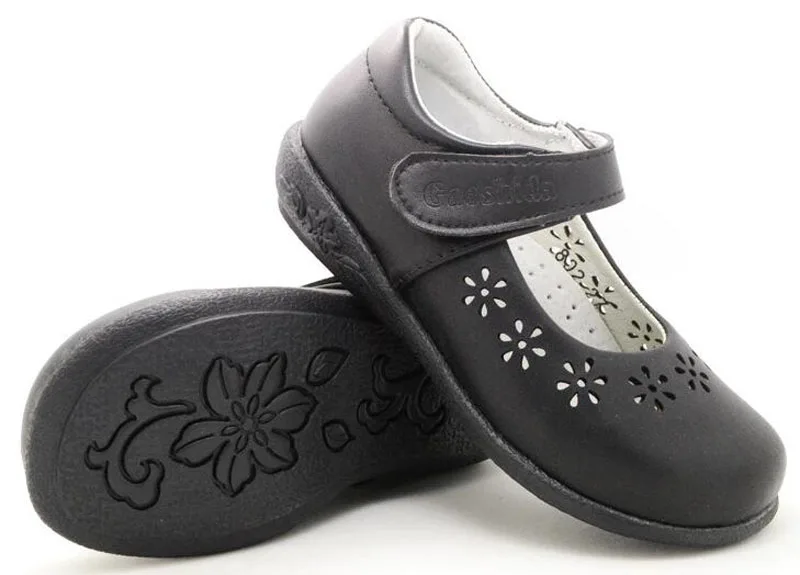 

girls school shoes spring summer black action leather arch support orthopetic flower heart cutouts for big kids children fromal