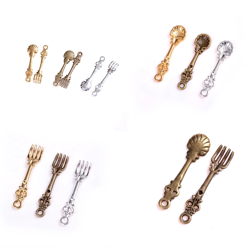 

10pcs Kitchen Dining&Bar Fancy Silverware Small Coffee 1/12 Spoon & Fork for Sweet Snacks Kitchen toys Scale Dollhouse Tableware