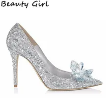 New Women Pumps Crystal Wedding Shoes Pointed Toe High Heels Cinderella Shoes Rhinestone Butterfly Heels Shoes Woman B-0025