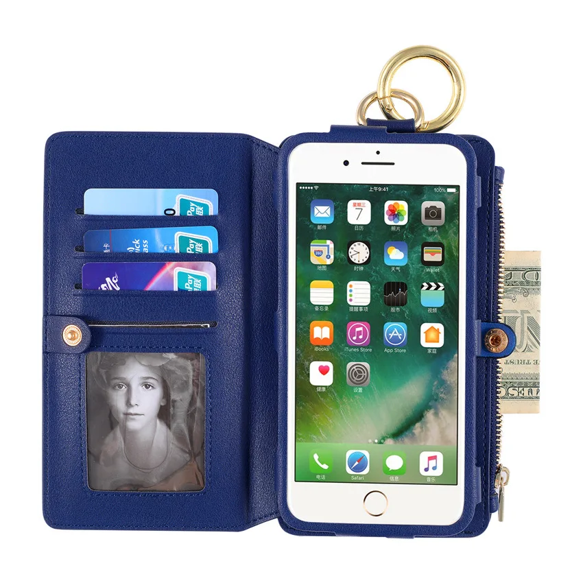 Musubo кожа съемный молнии бумажник чехол с обручем держателя карты телефон сумка для iPhone 7/плюс 6 6S плюс 5S se флип бумажник кошелек