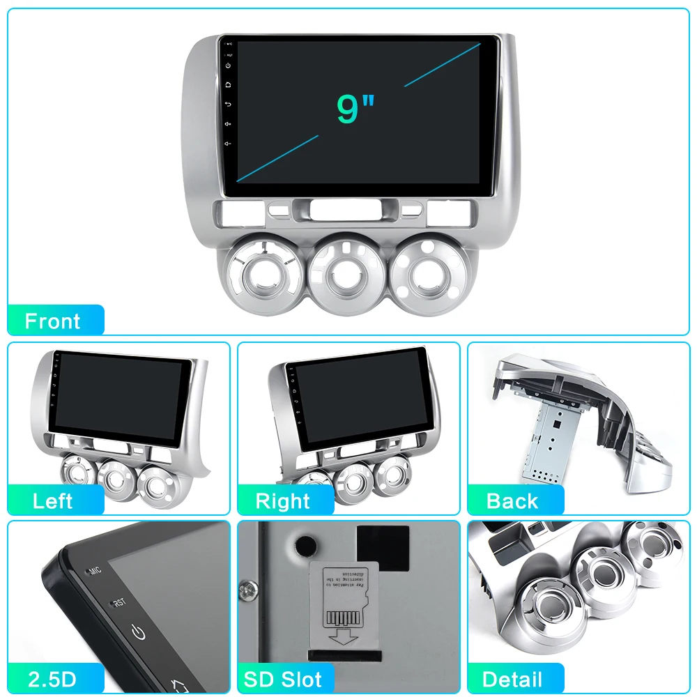 Android 9,0 1 Din автомобильный радиоприемник gps для Honda JAZZ FIT 2002 2003 2004 2005 2006 2007 2008 Руководство AC LFD ips 1024*600