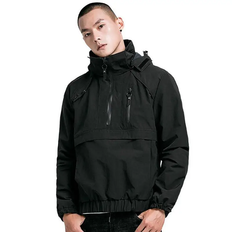 

Side Zipper Opening Stylish Windbreaker Men's Hodded Jackets Hip Hop 2019 Autumn Casual Pullover Windcheater Coats Streetwear