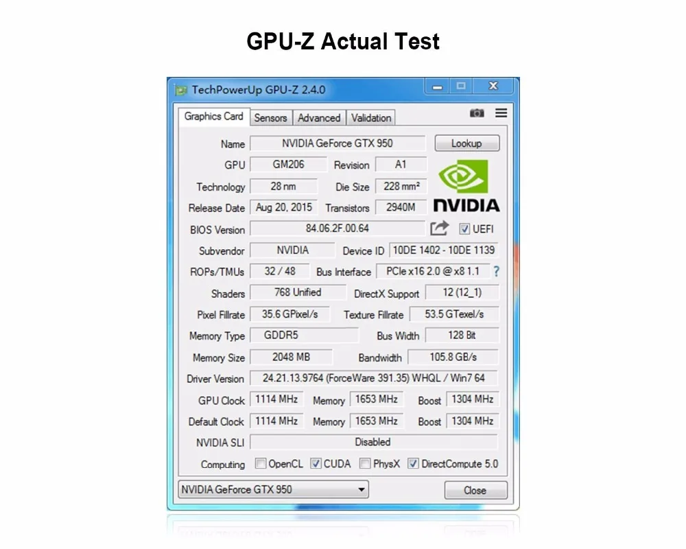 Excellent Graphic Card PCI-E GTX950 GPU 2G DDR5 for nVIDIA Geforce Game Computer PC 5
