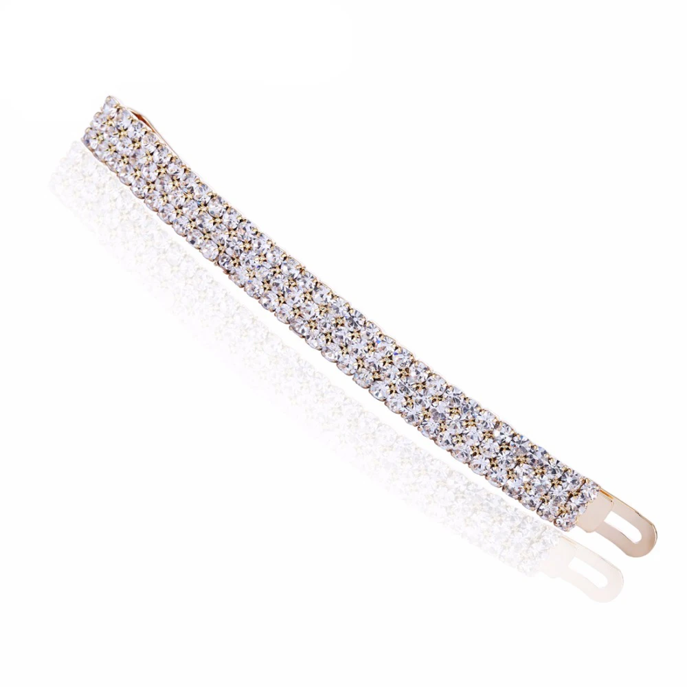

New 3 Rows Black/White Crystals Hair Clip Ladies Barrette Simple Metal Hairpins Hair Accessories for Women 9cm/3.54" Long G1136