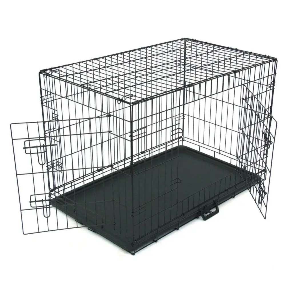 Pet Folding Wire Cage Double Door Cat And Dog Cage With Divider And