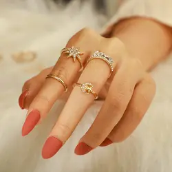 HuaTang модные Кристаллы Луна и звезда полые Письмо Любовь средний палец кольца набор для женщин позолоченный металл кольцо комплект
