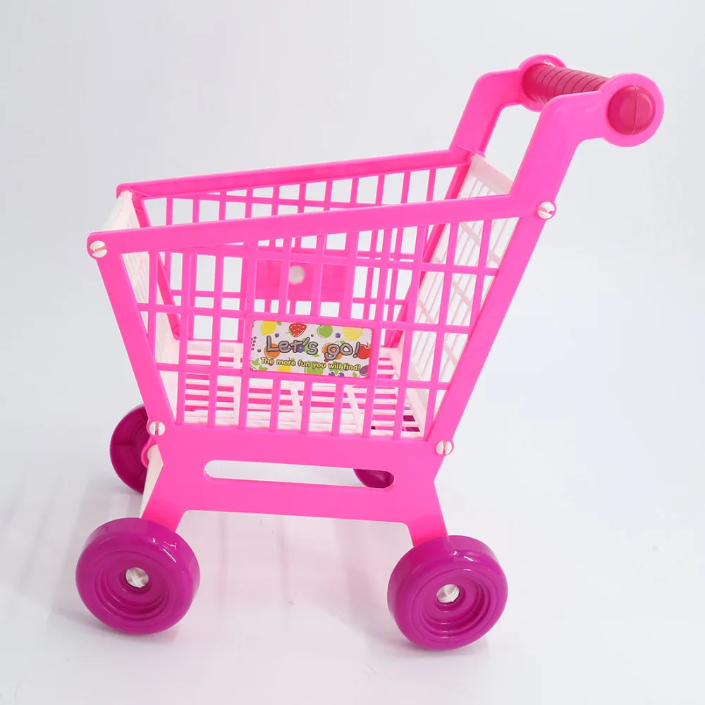 

Mini child Shopping Cart toy Supermarket Handcart Shopping Trolley Storage Educational Play Carts Basket Toy for Kids Boys -Rosy