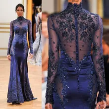 Горячая Распродажа, арабское платье русалки с высоким воротом, платья знаменитостей длиной до пола с аппликацией из бисера, вечернее платье,, атласные вечерние платья