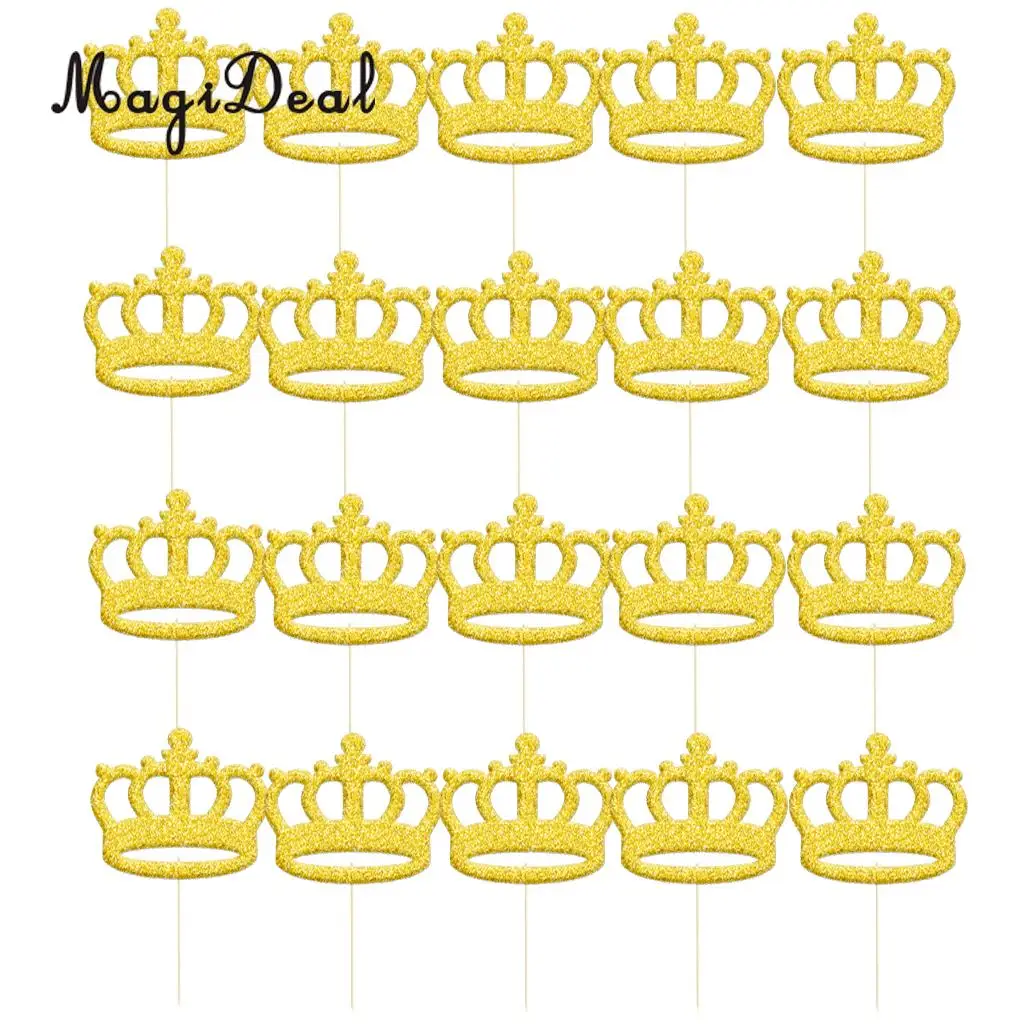 Pack of 20pcs Glitter Princess Crown DIY Cake Toppers Christmas Birthday Baby Shower Cupcake Picks Bakery Accessories