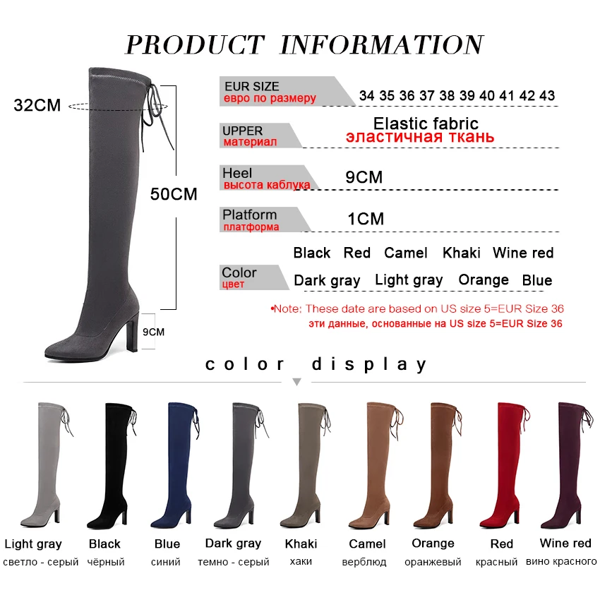 Taoffen Hot Sale New Arrival Stretch Boots Fashion High Heel Over The Knee Boots Women Winter Shoes Footwear Size 34-43