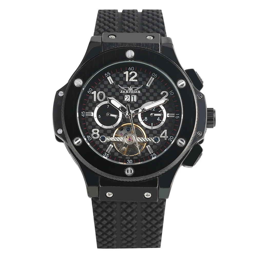 

Men's Automatic Mechanical Watch Unique Dial with Calendar Stainless Steel Skeleton Premium Silicone Strap Wristwatch