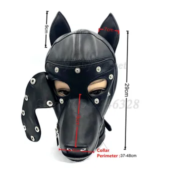 PU Leather Dog Headgear BDSM Bondage Mask Full Head Harness Fetish Blindfold Zipper Sex Slave Head Hood Sex Toys For Couples 3