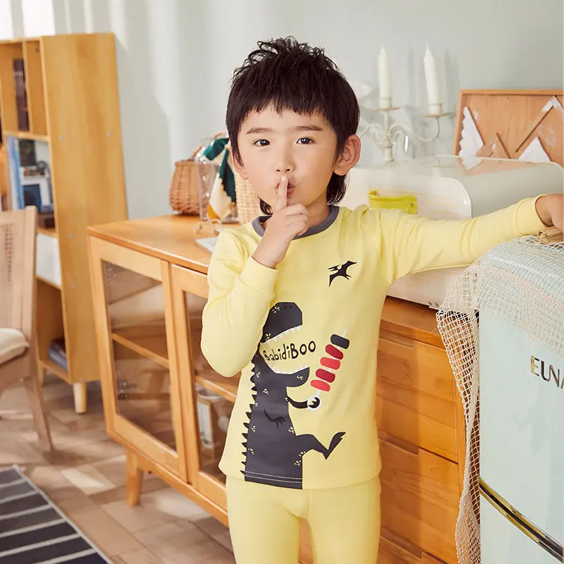 S-Dinosaur Pyjamas Детский пижамный комплект; Детские пижамы для девочек и мальчиков; одежда для сна для маленьких мальчиков; хлопковая одежда для сна с героями мультфильмов; Новая Осенняя Пижама с динозавром для маленьких девочек - Цвет: S-Dinosaur Pyjamas