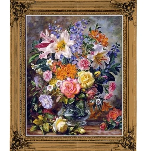 

Silk Thread 100% Printed Unfinished Cross Stitch Sets Embroidery Kits,Williams oil painting rose lily ,Big Picture