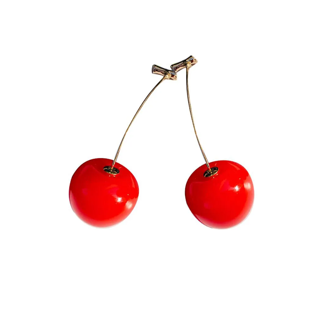 Zerotime#H5 Sweet Red Cherry Fruit Long Gold Pendant Earrings Ladies Jewelry simple brinco Ohrring Wholesale Free Shipping