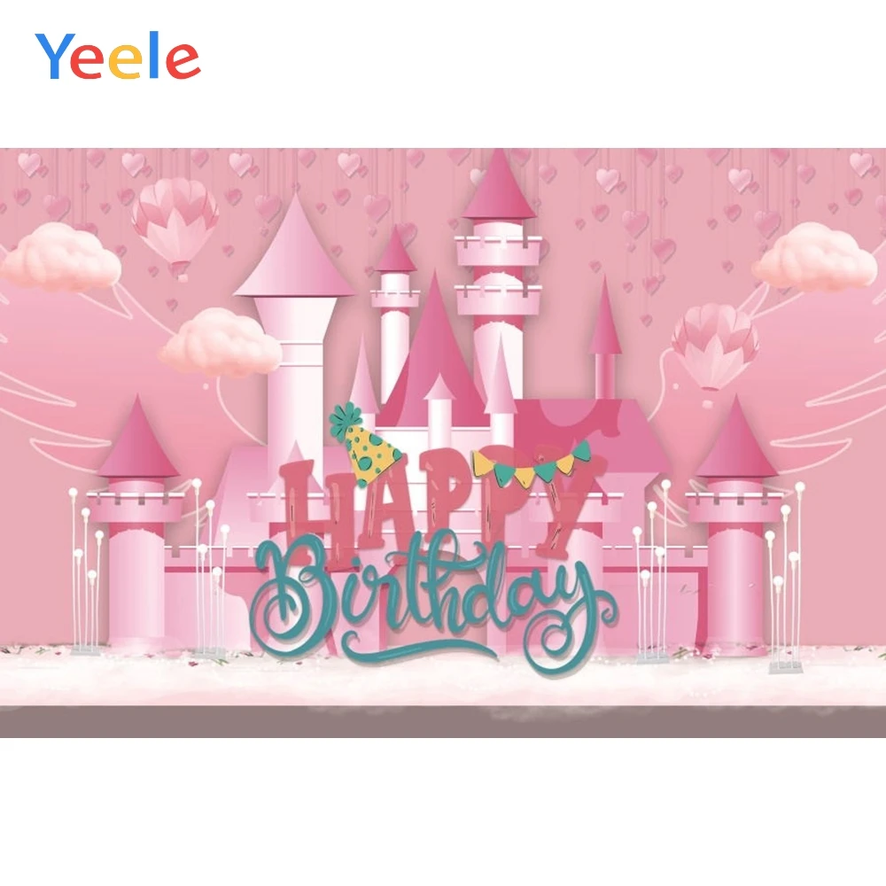 

Yeele Baby Girl Princess Birthday Party Pink Castle Photo Background Cartoon Custom Vinyl Photography Backdrop For Photo Studio