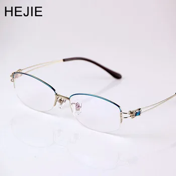 

HEJIE New Fashion New Women Pure Titanium Optical Eyeglasses Frames Half Rim Myopia Glasses Frame For Female Size 54-18-138 9045