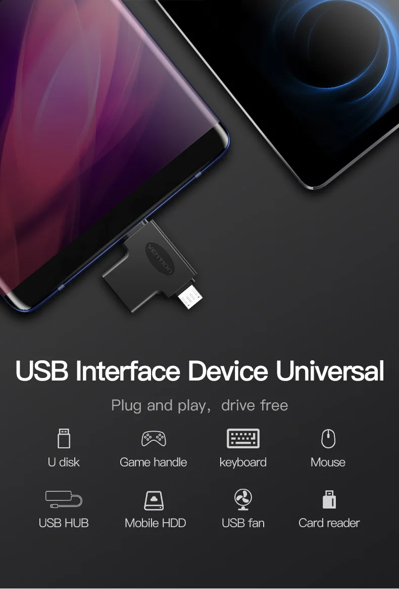 Адаптер Vention USB type C USB 3,0 OTG Кабель-адаптер 2 в 1 Micro USB OTG конвертер для Xiaomi One Plus Nexus 6P