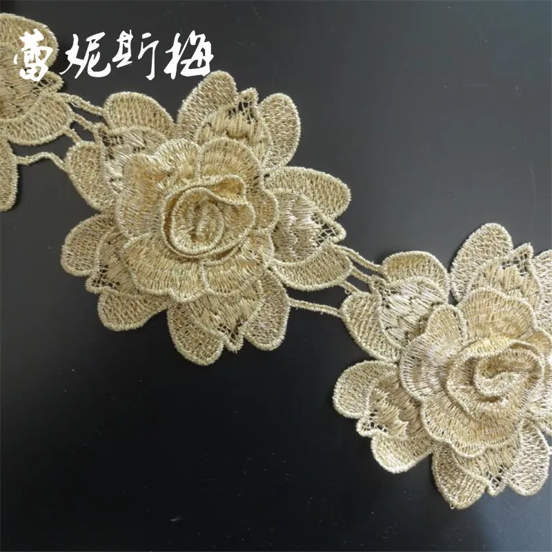 

1Yard Gold Yarn 3D Flower Lace Venice Applique Sewing Trims for Garment Bags Sofa Pillow Accessories Decoration LJ0067