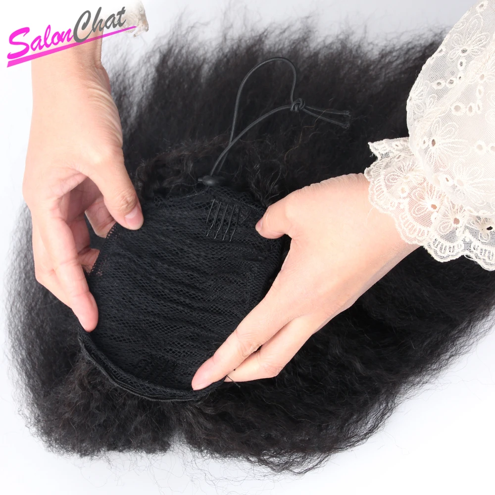 Kinky em Linha Rabo de Cavalo Grampo em Extensões do Cabelo Reta Cabelo Humano Peruano Grosso Yaki Cor Natural Remy Cabelo Salonchat 24 de cabelo humano em extensões de cabelo