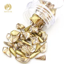 Новое поступление Золотое шампанское остроконечное стекло кристалл не горячей фиксации Стразы для ногтей смешанные формы смешанный размер 20шт/50 шт
