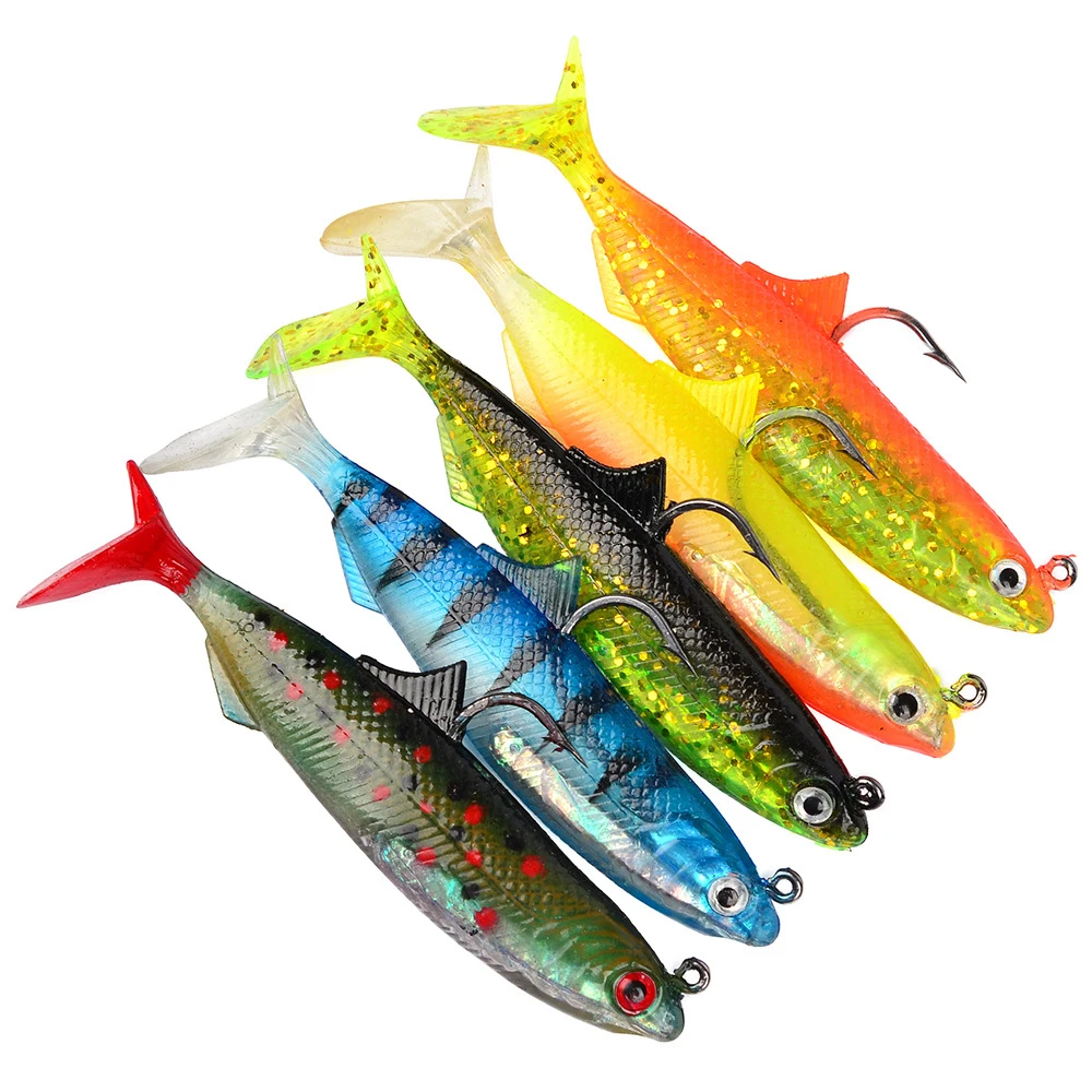 

5pcs/Lot 10.5cm 21g Soft Boot Tail Fishing Lure Jig Head Swimbait Lead Fish Bait Pike Muskie Bait Winter Ice Fishing Lure