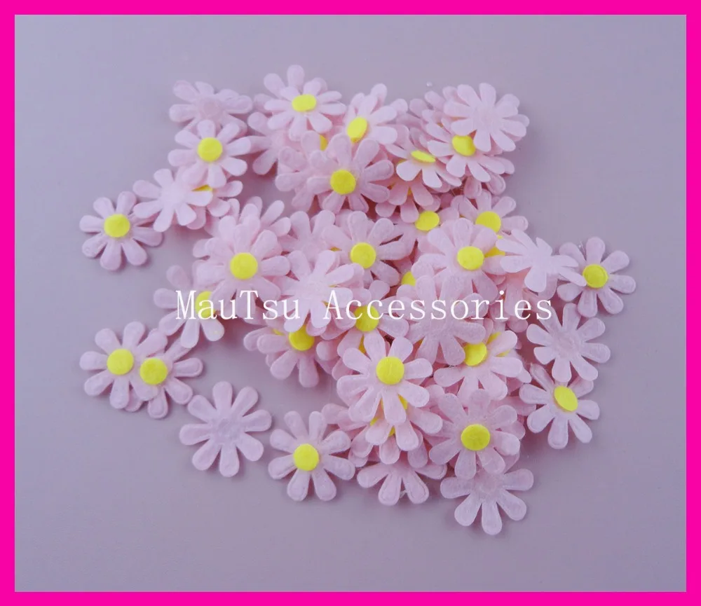 

50PCS 2.8cm Yellow Round Center Pink Felt Daisy Flower Patches for kids Handcraft accessories,non-woven flower appliques