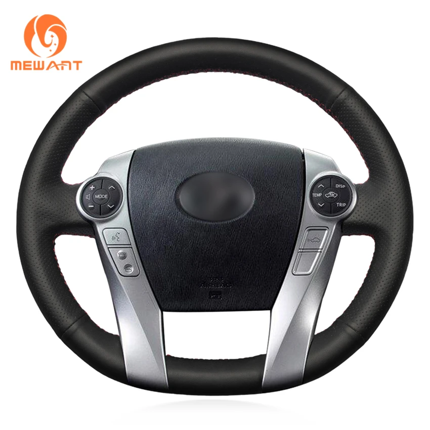 MEWANT Black Genuine Leather Car Steering Wheel Cover for Toyota Prius 30(XW30) 2009-2015 Prius C(US)2012-2017 Prius V(US) 2012