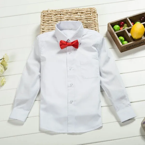 New Boys White Shirt Bow tie Boys Dress Shirts High Quality Chemise