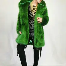 Модные Для мужчин дизайн искусственного меха длинная куртка певец Этап Показывать костюм ночной клуб DJ наряд верхняя одежда пром одежда платье