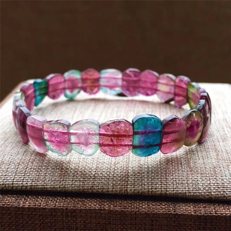 

Genuine Natural Tourmaline Quartz Bangle Bracelet Women Men Love Gift Crystal 10x8mm Pink Rectangle Beads Fashion Bangle AAAAA