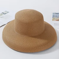 HT2303 2023 New Summer Sun Hats Ladies Solid Plain Elegant Wide Brim Hat Female Round Top Panama Floppy Straw Beach Hat Women - Image 4