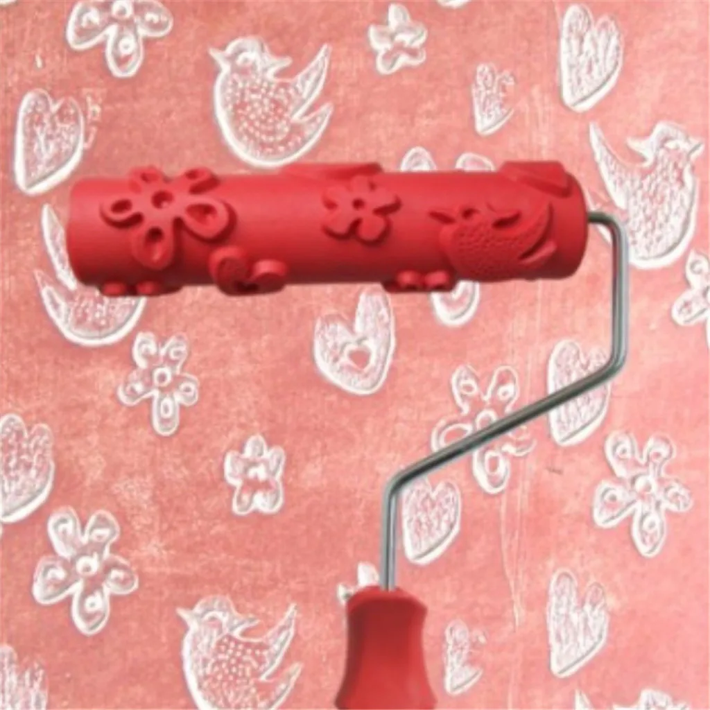 

Bird 7'' Embossing Paint Rubber Roller Painting Brush Sleeve+Handle Wall Decor Tools Handle embossed wood grain roller