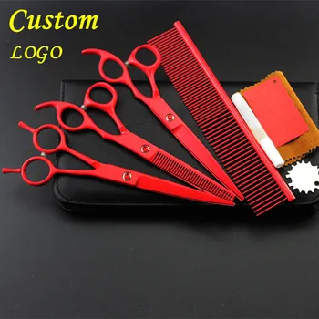 

Custom 4 kit Professional japan RED pet 7 inch shears dog grooming hair scissors cutting thinning barber hairdressing scissors