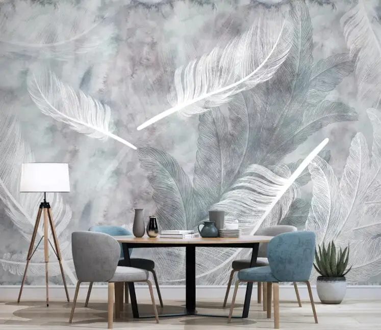 

Custom 3D Photo Wallpaper Sticker Abstract Art Feather Wall Decal Vinyl Wall Stickers Wall Decorations Living Room Poster