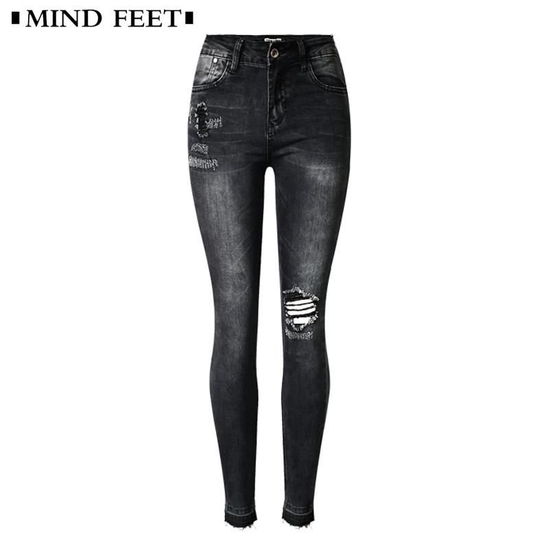 MIND FEET Women Ripped Jeans Female Skinny Pencil Pants