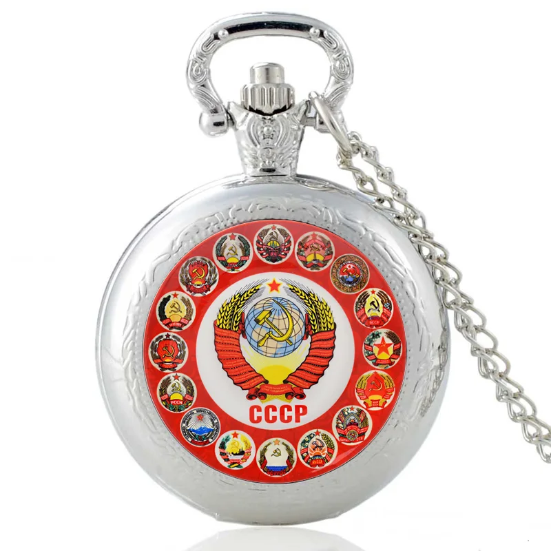 Античный Черный советских республик СССР кварцевые карманные часы ретро Для мужчин Для женщин серп молот кулон Цепочки и ожерелья часы