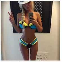 Летний стиль женский купальник со шнуровкой лоскутное бикини без бретелек Push Up бюстгальтер мягкий Для женщин купальники бикини ванный комплект S5640