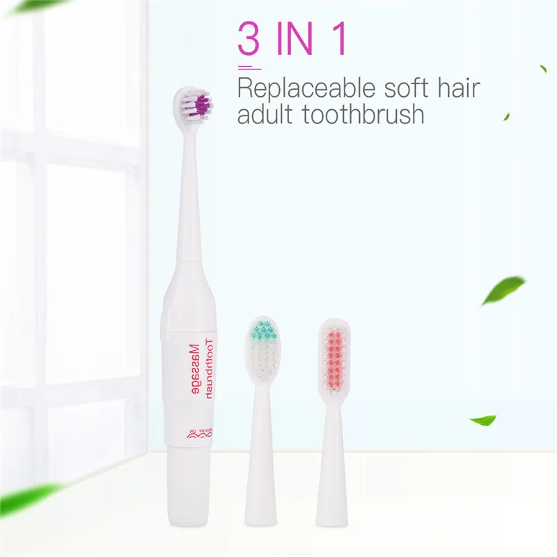

Electric Toothbrush AA Battery Power Tooth Brush Deep Clean No Rechargeable With 2 Replacement Teeth Brush Heads