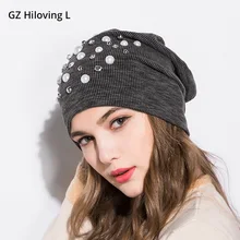 GZHilovingL, новинка, весна-лето, женская вязаная шапка с бриллиантами и жемчугом, бини для женщин, одноцветная, с громоздким рисунком, Skullies, Bone, шапка s, Gorras