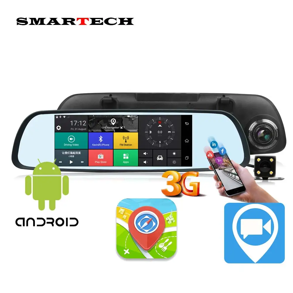 

SMARTECH Dash Cam 6.5" Car DVR 3G Rear view Mirror Dual Lens Recorder Camera Full HD 1080P Android 5.0 GPS Registrar Black box